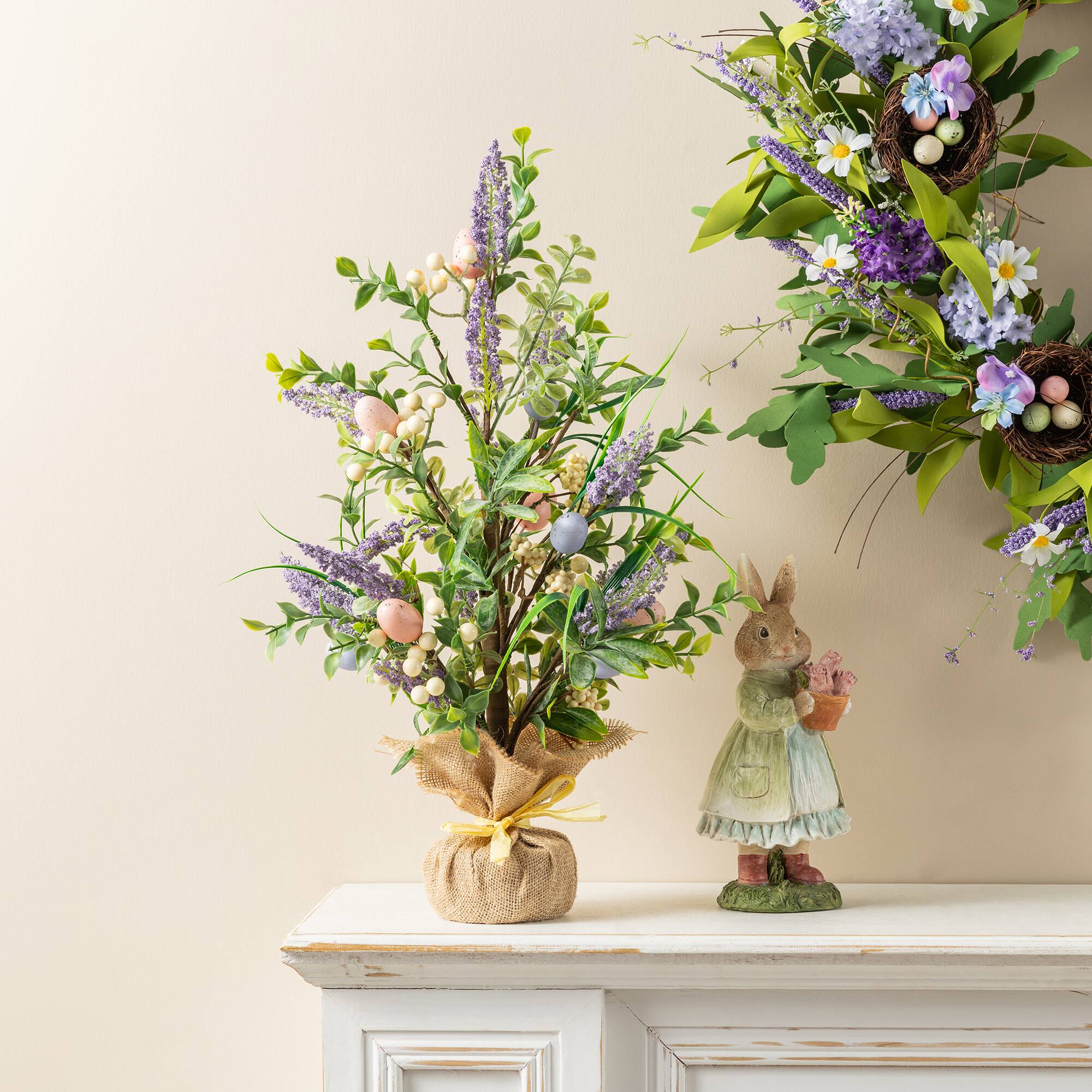 Glitzhome® 21" Easter Egg & Lavender Table Tree Decor
